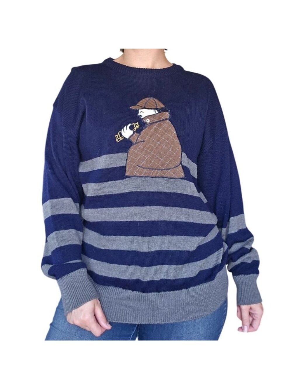 Vintage Franco Buccelli Sherlock Holmes Detective Striped Sweater Men's Size Xl